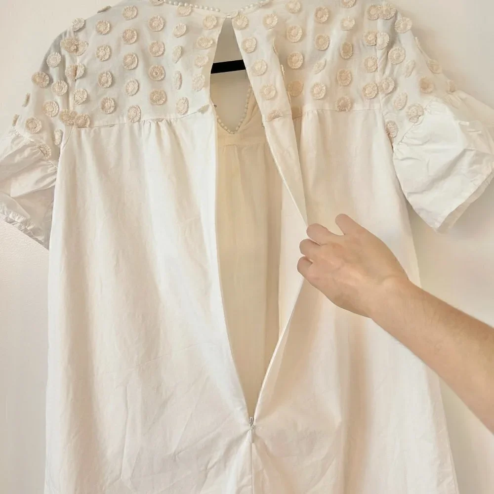 J. Crew Women's Bell Sleeve Dot Fringe Ivory Dress Size 4